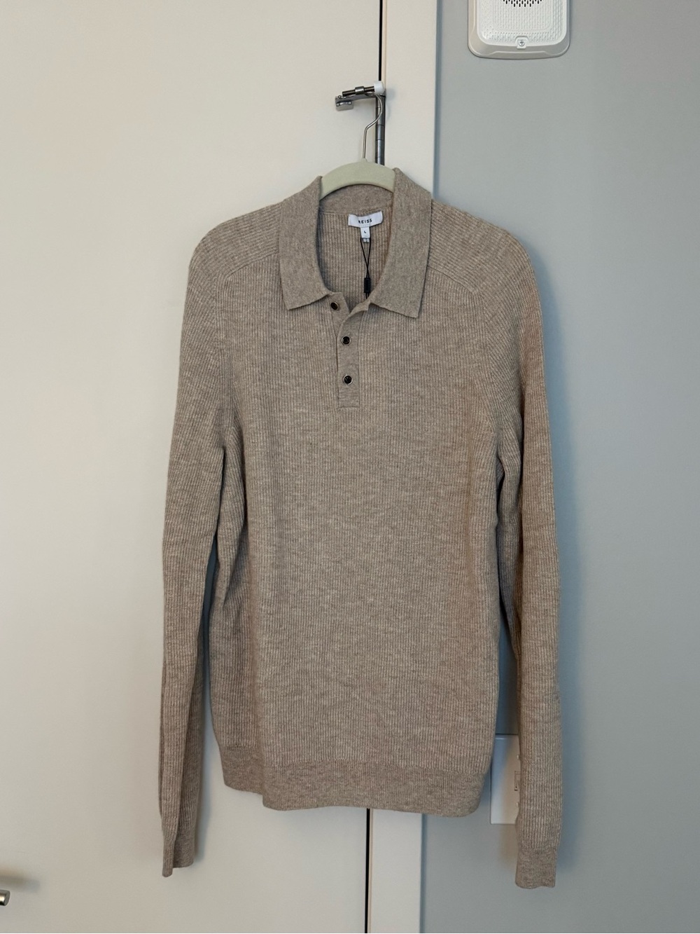 NWT Reiss Beige Ribbed Polo Knit Size L